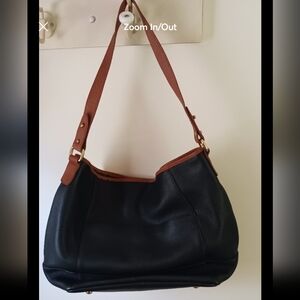 isaac mizrahi leather hobo bag black tan trim